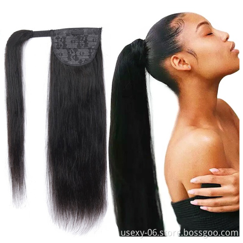 Usexy Raw Indian Hair Ponytail Extension Straight Wrap Around And Drawstring Human Hair Ponytails